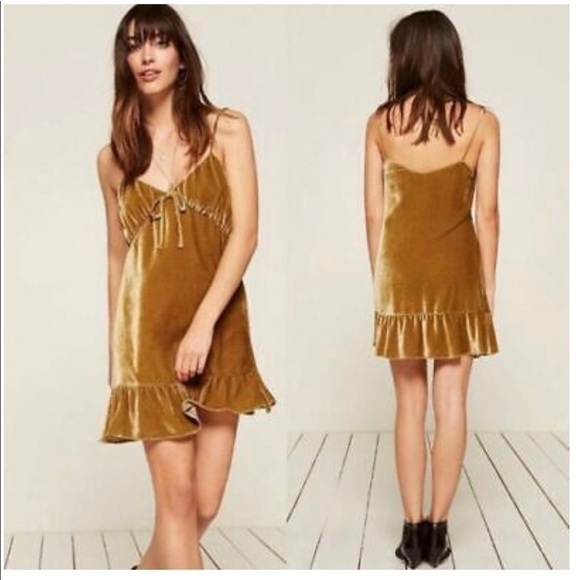 Reformation Dress Polly Dress in Gold Silk Velvet XS New NWT - Picture 2 of 10